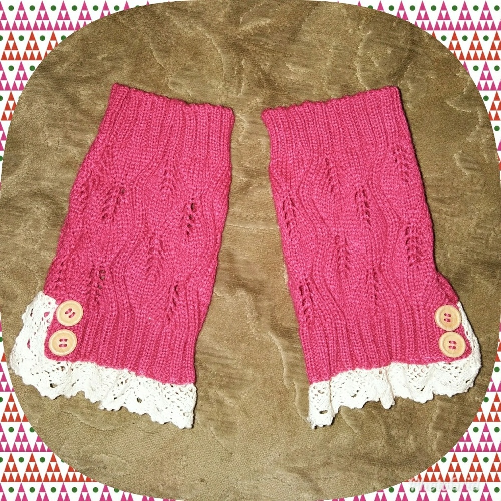 🎉 Pink Knit Lace Boot Covers Leg Warmers